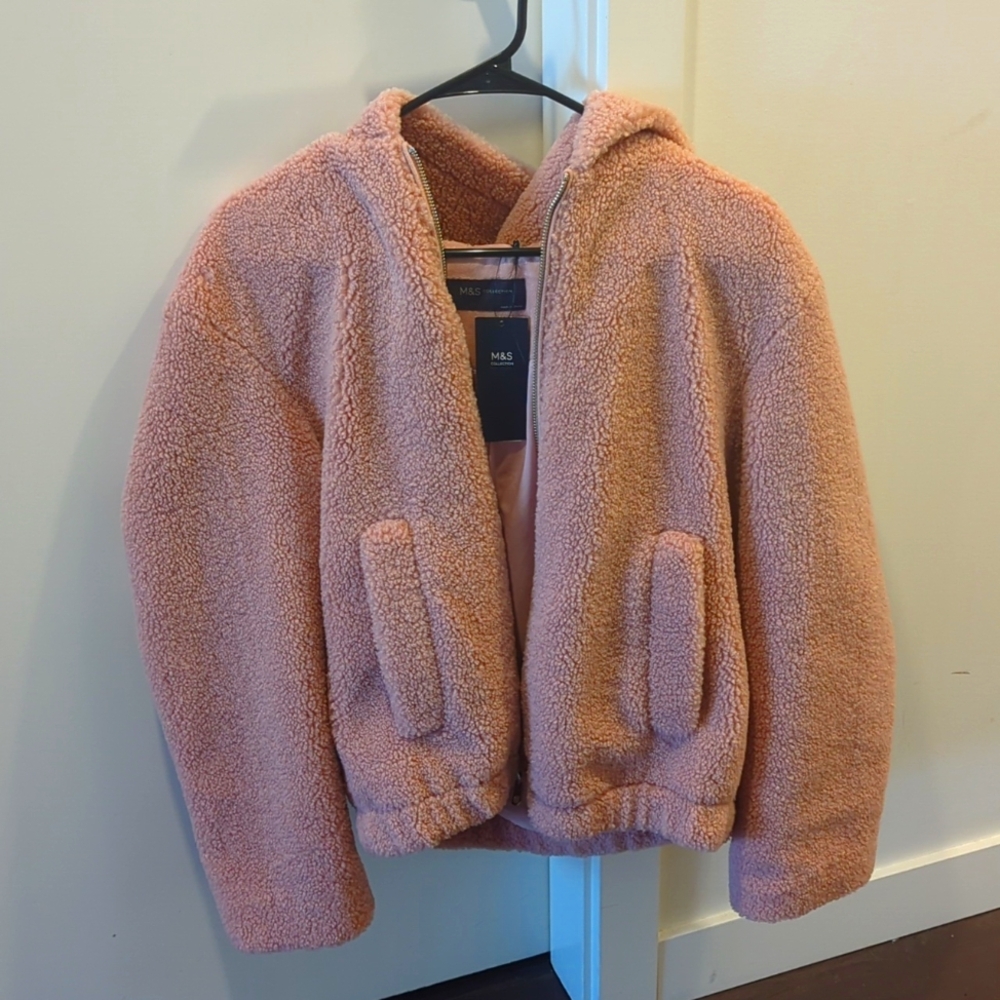 M&S Womens Light Pastel Pink Fleece Thick Zip Jacket - Size S